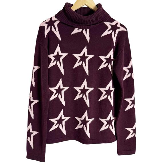 Perfect Moment Burgundy Star Dust Merino Wool Turtleneck Sweater Size Large - Picture 1 of 15